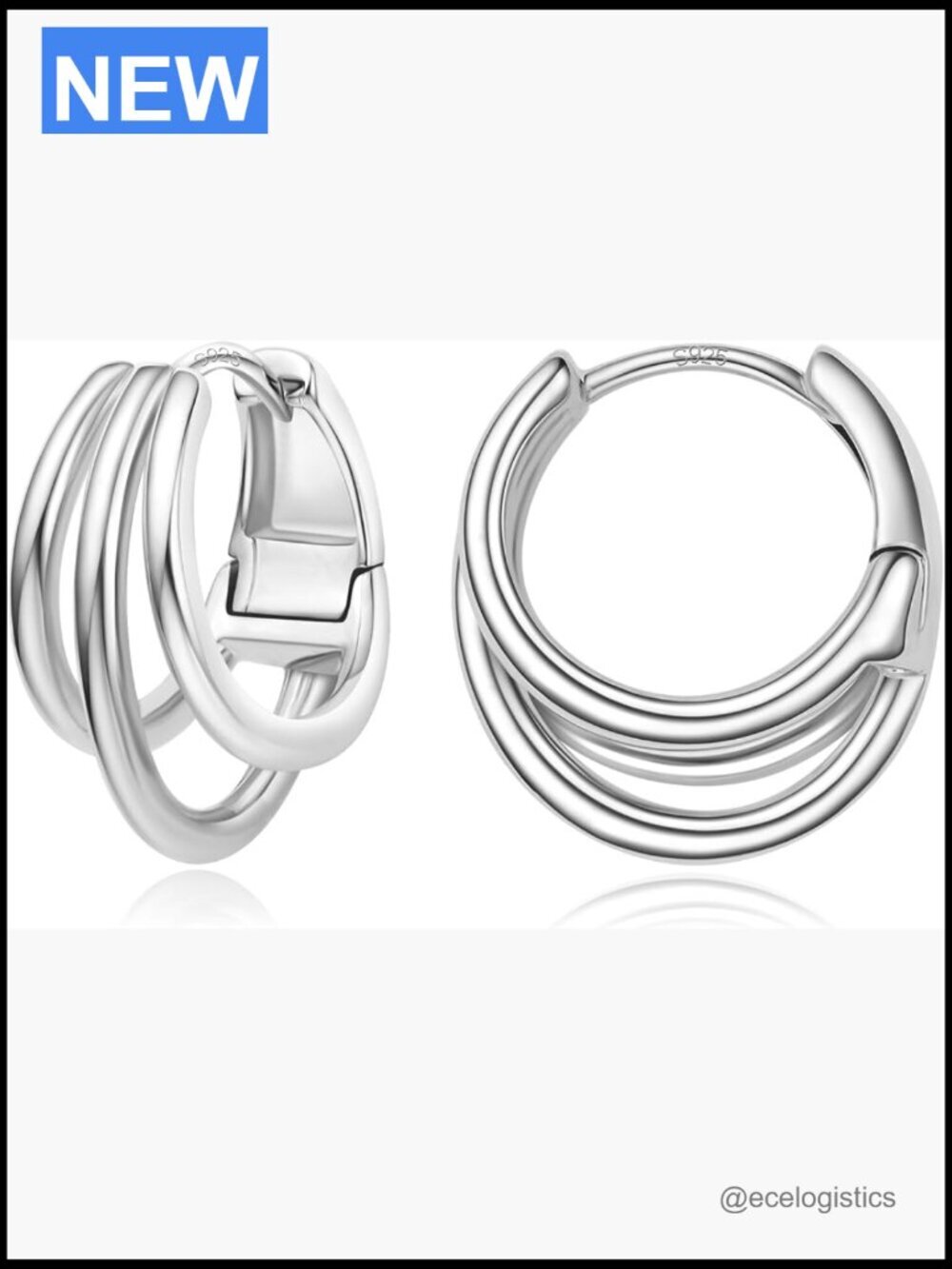 Triple Chunky Huggie Hoop Earrings - Sterling Silver Post, Thick Hoops,